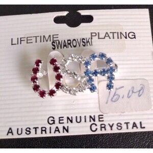 USA Brooch with Swarovski Crystals and Lifetime Titanium Plating